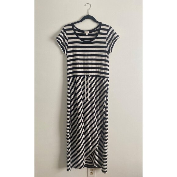 Striped Black & White Talbots Maxi Dress With Drawstring Waist Size S - Picture 1 of 5